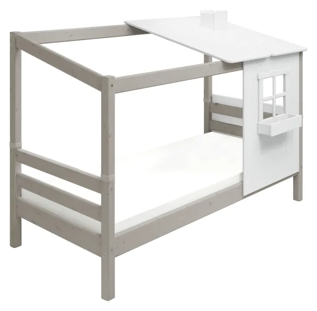 FLEXA Classic Einzelbett mit halbem Baumhaus Aufsatz grau lasiert/weiß
