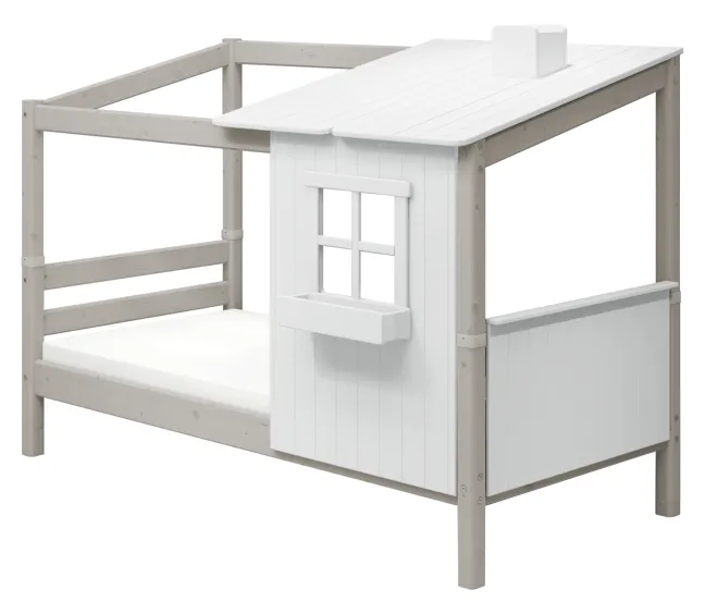 FLEXA Classic Einzelbett mit halbem Baumhaus Aufsatz grau lasiert/weiß