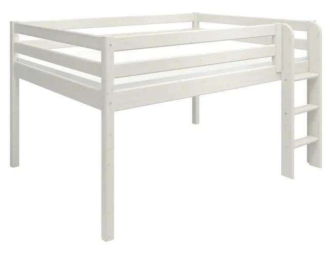 FLEXA Classic Halbhohes Bett 140x200cm mit senk. Leiter weiß lasiert