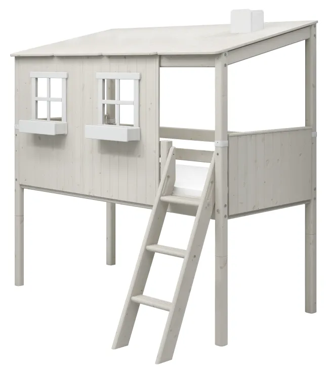 FLEXA Classic halbhohes Bett mit ganzem Baumhaus Aufsatz weiß lasiert/weiß