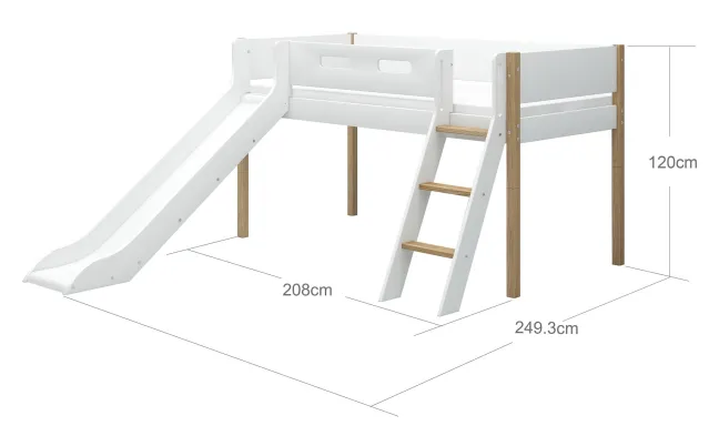 FLEXA Nor Halbhohes Bett mit Schrägleiter und Rutsche weiß/eiche