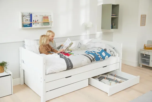 FLEXA White Einzelbett 90x200cm mit Gästebett u. zwei Schubladen weiß