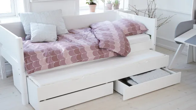 FLEXA White Einzelbett 90x200cm mit Gästebett u. zwei Schubladen weiß
