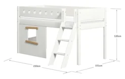 FLEXA White halbhohes Bett mit Schrägleiter und Baumhaus Panelen weiß/Eiche
