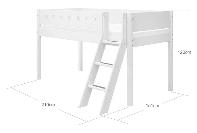 FLEXA White halbhohes Bett mit Schrägleiter weiß