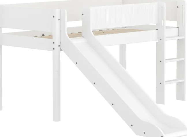 FLEXA White halbhohes Bett senkrechter Leiter, Rutsche und Rillen Absturzsicherung weiß