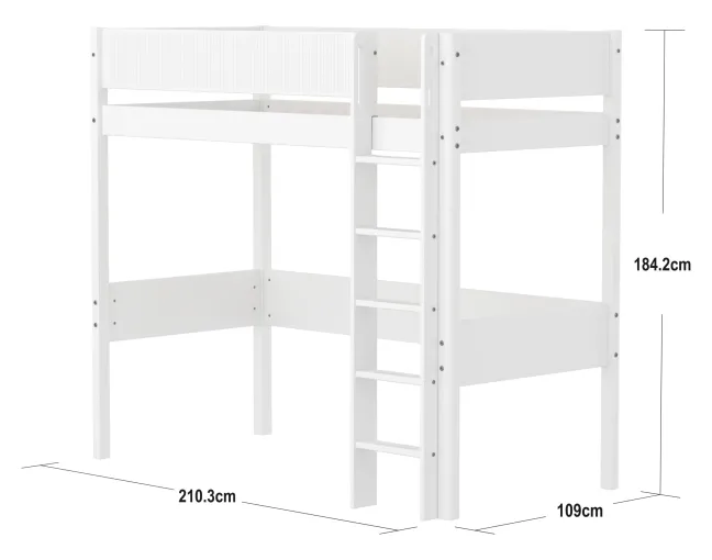 FLEXA White Hochbett 90x200cm mit Rillen Absturzsicherung weiß