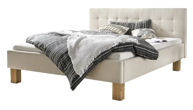 Hasena Noemi Polsterbett 180x200cm Fußhöhe: 20cm Wildbuche natur geölt/Pepe beige