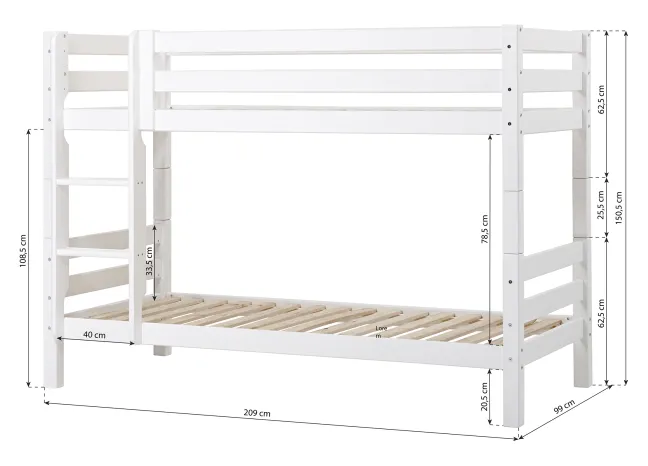 Hoppekids ECO Luxury Etagenbett 90x200cm mit Rollrost und gerader Leiter weiß