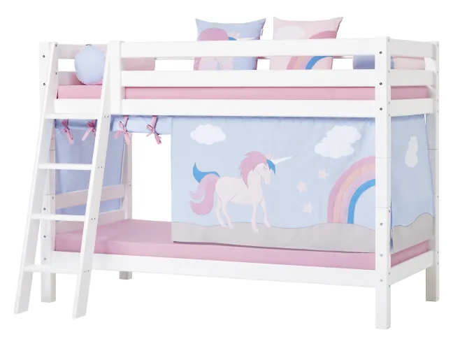 Hoppekids ECO Luxury Etagenbett 90x200cm mit Rollrost und Schrägleiter weiß