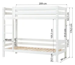 Hoppekids ECO Luxury Etagenbett hoch 90x200cm mit Rollrost und gerader Leiter weiß