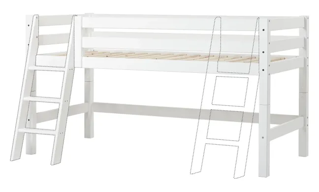 Hoppekids ECO Luxury Halbhochbett 120x200cm mit Rollrost und Schrägleiter weiß