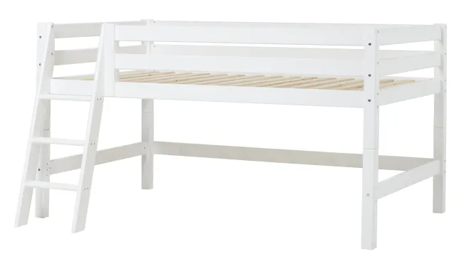 Hoppekids ECO Luxury Halbhochbett 120x200cm mit Rollrost und Schrägleiter weiß