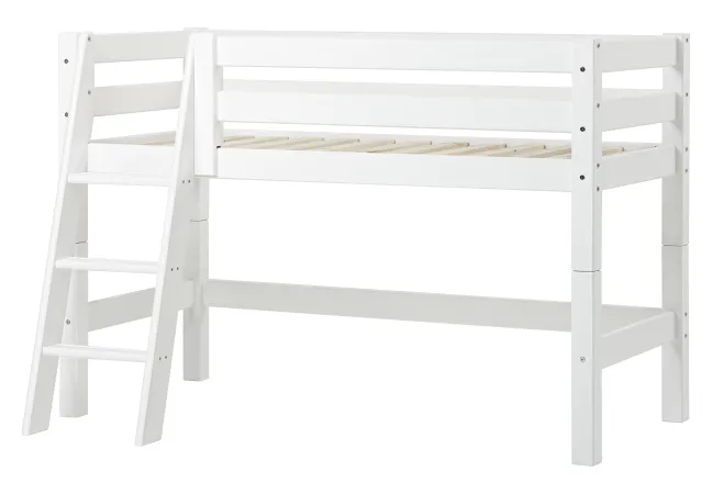 Hoppekids ECO Luxury Halbhochbett Junior 70x160cm mit Rollrost und Schrägleiter weiß