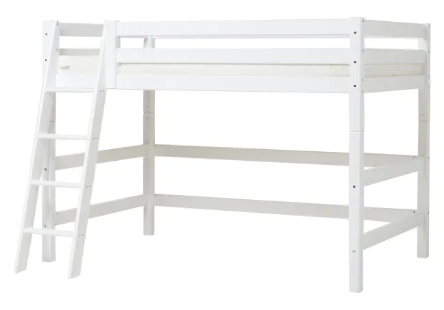 Hoppekids ECO Luxury Mittelhochbett 120x200cm mit Rollrost und Schrägleiter weiß