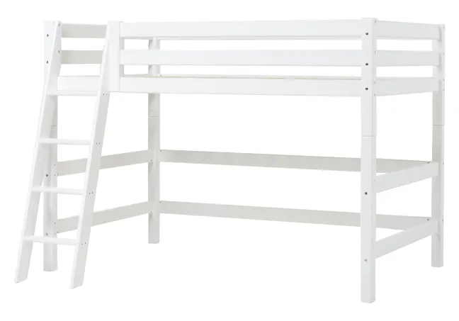Hoppekids ECO Luxury Mittelhochbett 120x200cm mit Rollrost und Schrägleiter weiß