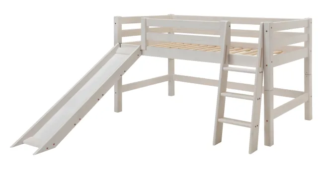 Infanskids Halbhohes Bett teilbar inkl. Schrägleiter und Rutsche weiß 90 x 200 cm 309-30