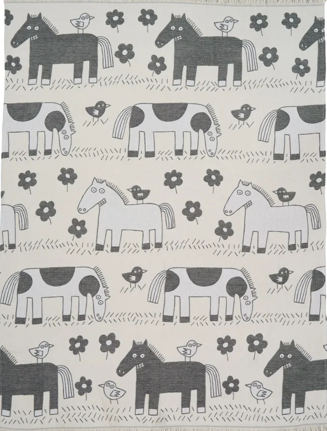 Klippan Wolldecke Horse schwarz/weiß