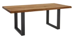 LifeConcept Esstisch 240x100cm Zerreiche Baumkante (6cm) Natur geölt mit Metall U-Gestell