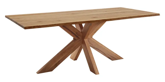 LifeConcept Esstisch 220x100cm Zerreiche Baumkante (3cm) Natur geölt mit Holz Spider-Gestell