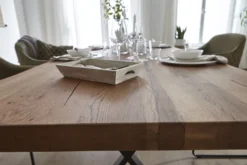 LifeConcept Esstisch 220x100cm Zerreiche gerade Kante (6cm) Natur geölt mit Metall U-Gestell