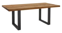 LifeConcept Esstisch 220x100cm Zerreiche gerade Kante (6cm) Natur geölt mit Metall U-Gestell