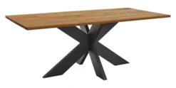 LifeConcept Esstisch 200x100cm Zerreiche gerade Kante (3cm) Natur geölt mit Metall Spider-Gestell