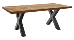 LifeConcept Esstisch 220x100cm Zerreiche gerade Kante (6cm) Natur geölt mit Metall X-Gestell
