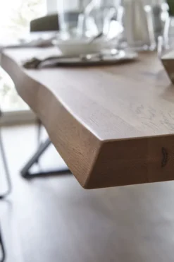 LifeConcept Esstisch 240x100cm Zerreiche Baumkante (6cm) Natur geölt mit Metall X-Gestell