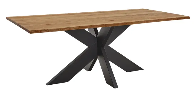 LifeConcept Esstisch 220x100cm Zerreiche Baumkante (3cm) Natur geölt mit Metall Spider-Gestell