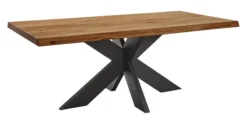 LifeConcept Esstisch 200x100cm Zerreiche Baumkante (6cm) Natur geölt mit Metall Spider-Gestell