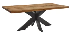 LifeConcept Esstisch 180x100cm Zerreiche gerade Kante (6cm) Natur geölt mit Metall Spider-Gestell