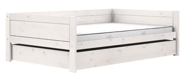 Lifetime Basisbett 120x200cm mit Premium Rollboden und Bettkasten groß whitewash