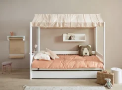 Lifetime Breeze Himmelbett 90x200cm mit Dachkonstruktion für Stoffdach und Rollboden weiß lackiert