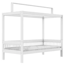 Lifetime Breeze Himmelbett 90x200cm mit Dachkonstruktion für Stoffdach und Rollboden weiß lackiert