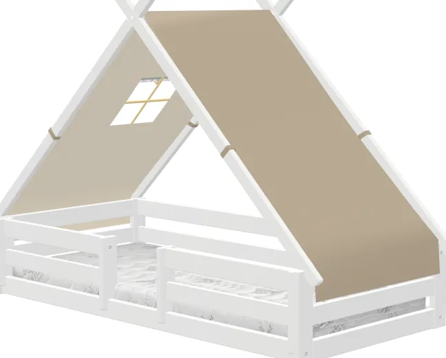 Lifetime Elements Montessori Tipibett Surf 90x200cm mit Rollboden und Absturzsicherung weiß lackiert