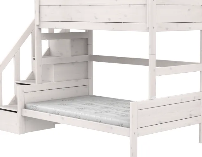 Lifetime Etagenbett Family 90/120x200cm mit Treppe und Premium Rollboden whitewash