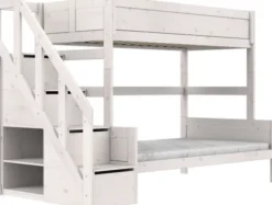Lifetime Etagenbett Family 90/120x200cm mit Treppe und Premium Rollboden whitewash