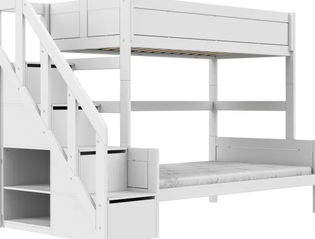 Lifetime Etagenbett Family 90/140x200cm mit Treppe und Premium Rollboden weiß lackiert