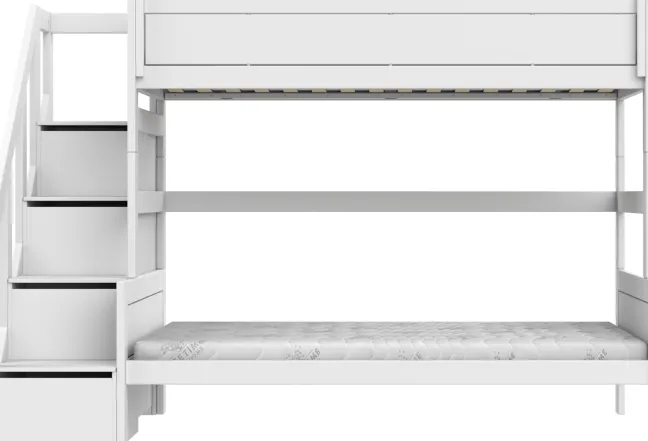 Lifetime Etagenbett Family 90/140x200cm mit Treppe und Premium Rollboden weiß lackiert