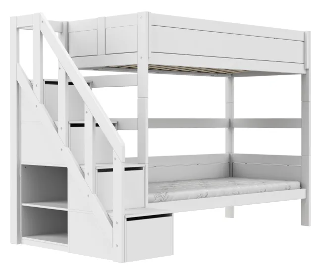 Lifetime Etagenbett 90x200cm mit Treppe und Rollboden weiß lackiert