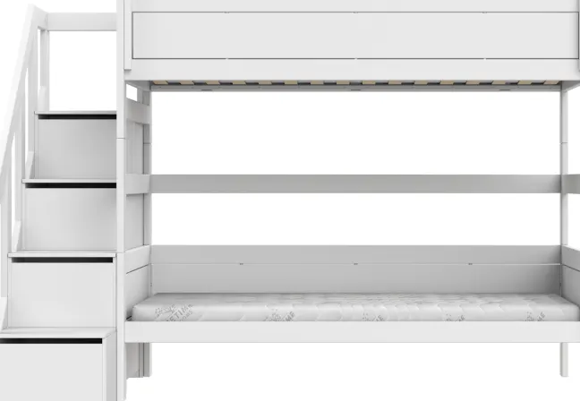 Lifetime Etagenbett 90x200cm mit Treppe und Rollboden weiß lackiert