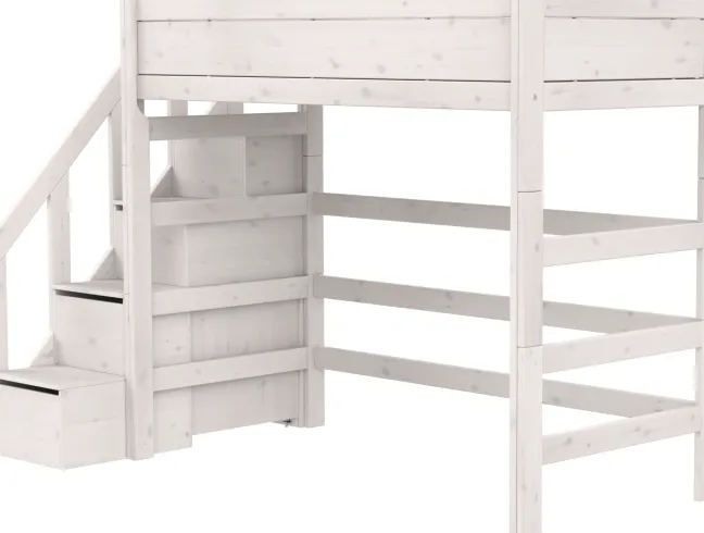 Lifetime Hochbett 90x200cm mit Treppe und Rollboden whitewash
