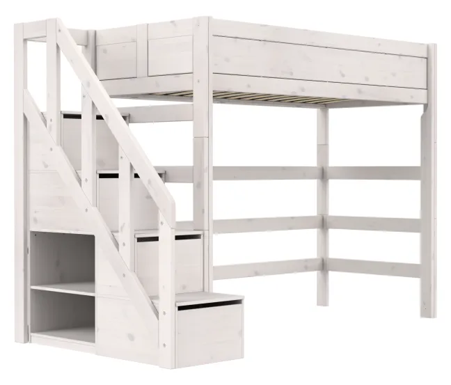 Lifetime Hochbett 90x200cm mit Treppe und Rollboden whitewash