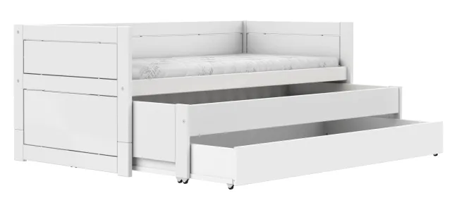 Lifetime Kojenbett 90x200cm mit Gästebett, Bettkasten und Rollboden weiß lackiert