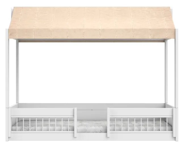 Lifetime Montessori Bett 90x200cm mit Dachaufsatz und Absturzsicherung weiß lackiert inkl. Himmel Essence peach