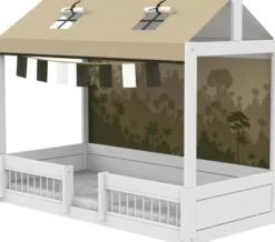 Lifetime Montessori Bett 90x200cm mit Dachaufsatz und Absturzsicherung weiß lackiert