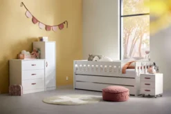 Lifetime Norden Kojenbett 90x200cm mit Rollboden, Absturzsicherung, Gästebett und Bettkasten weiß lackiert