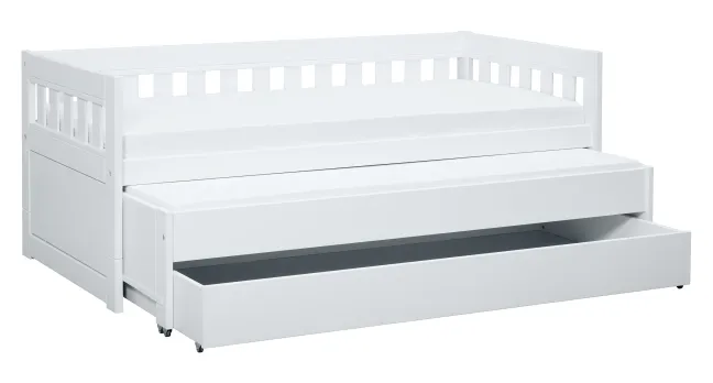 Lifetime Norden Kojenbett 90x200cm mit Rollboden, Absturzsicherung, Gästebett und Bettkasten weiß lackiert
