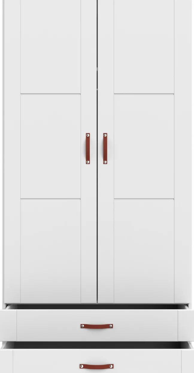 Lifetime Schrank 100cm mit 2 Türen, 2 Schubladen und Trennwand weiß lackiert